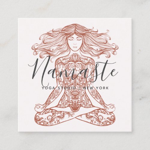 Brown henna mandala yoga instructor meditation square business card