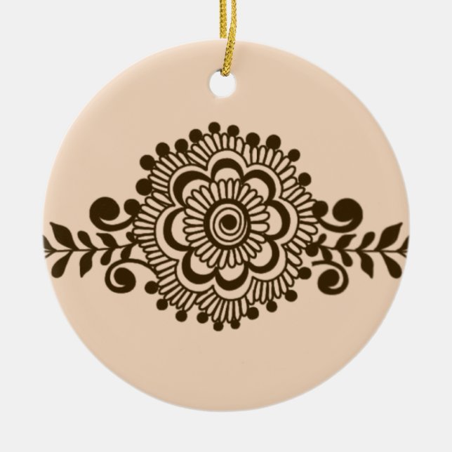 Brown Henna Tattoo - Brown Mehendi Motifs Ceramic Ornament (Front)