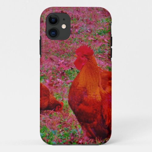 Brown  Hens in the Purple Grass iPhone 11 Case