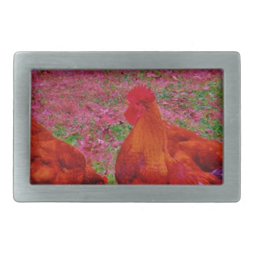 Brown  Hens in the Purple Grass Rectangular Belt Buckle