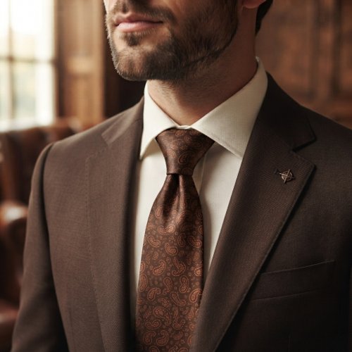 Brown Heritage Micro-Paisley Wedding Guest Neck Tie