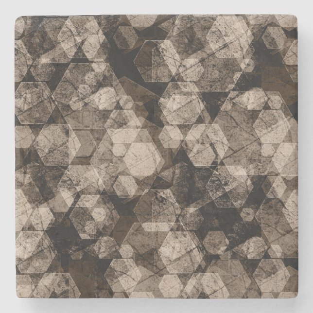Brown hexagons. stone coaster (Front)