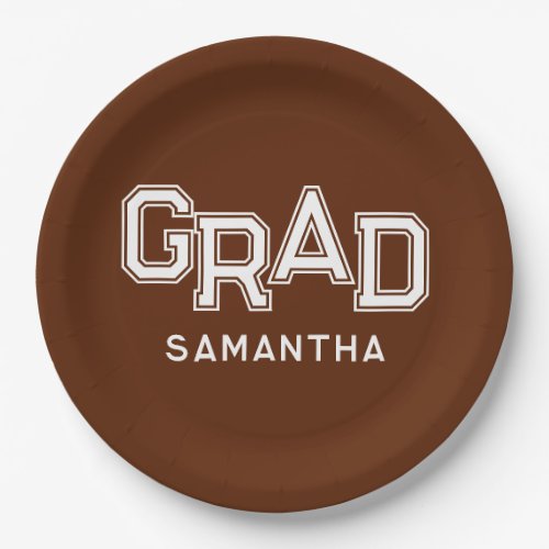 Brown High School Grad Custom Name Graduation Paper Plates