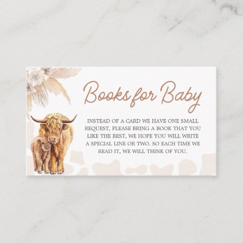 Brown Highland Cow Baby Shower Books for Baby Enclosure Card