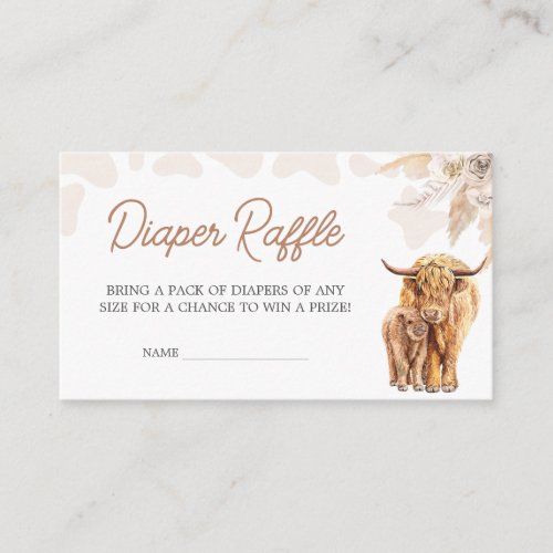 Brown Highland Cow Baby Shower Diaper Raffle Enclosure Card