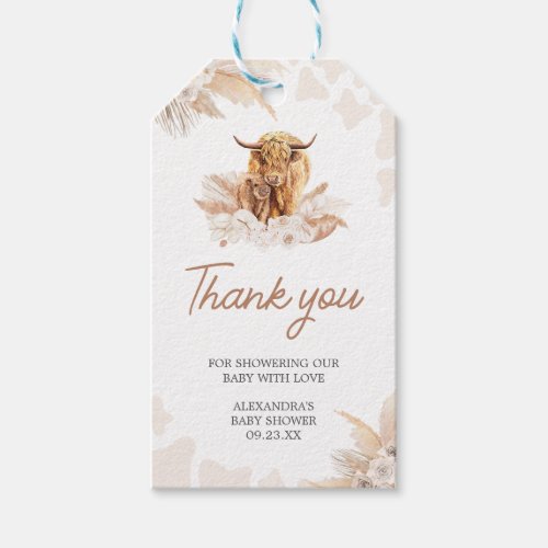Brown Highland Cow Baby Shower Favor Tags