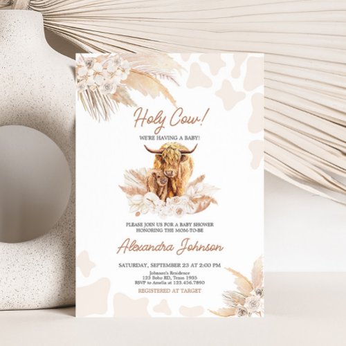 Brown Highland Cow Baby Shower  Invitation