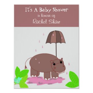 Brown Hippopotamus Baby Shower Invitation