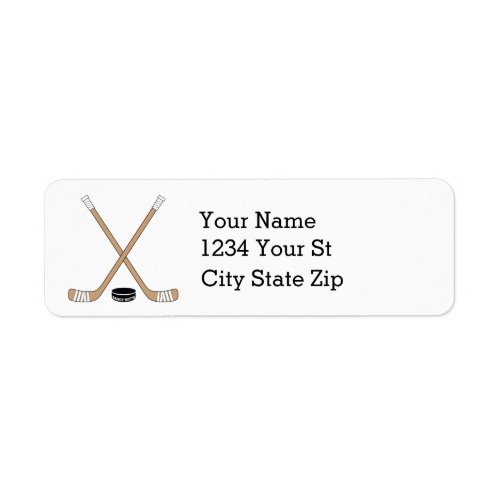 Brown Hockey Sticks and Puck Return Address Label
