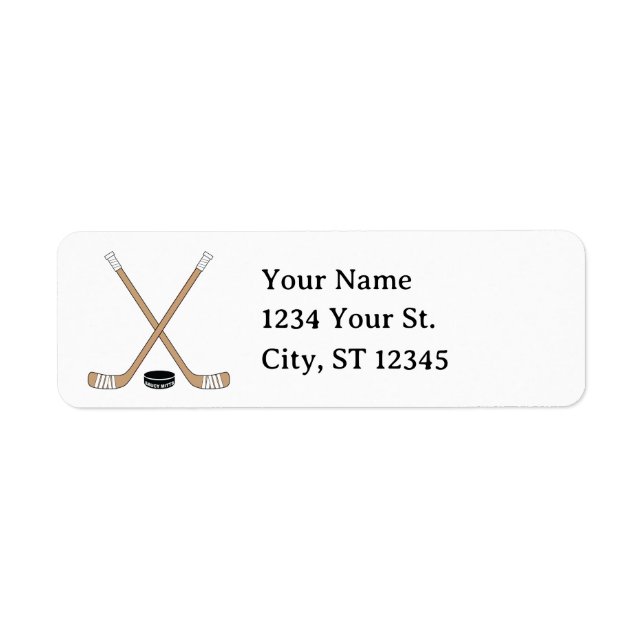Brown Hockey Sticks and Puck Return Address Label (Front)