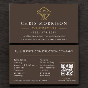 Brown Home Repairs Contractor QR Code Business Card