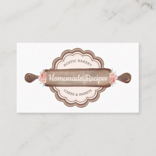 Brown Homemade Recipes Bakery Rolling Pin Business Card
