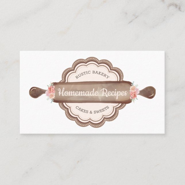 Brown Homemade Recipes Bakery Rolling Pin Business Card (Front)