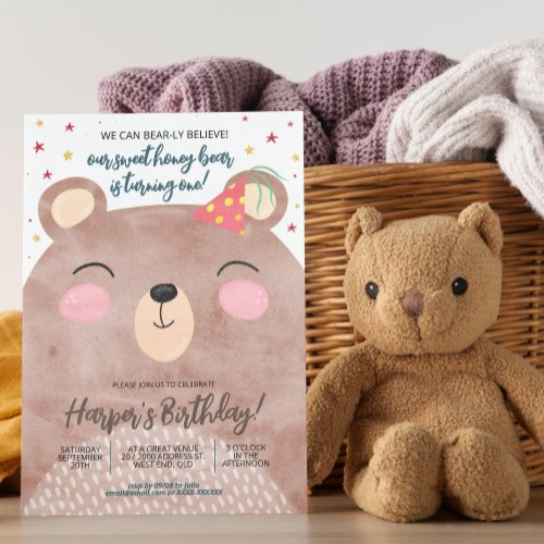 Brown Honey Bear Birthday  Invitation