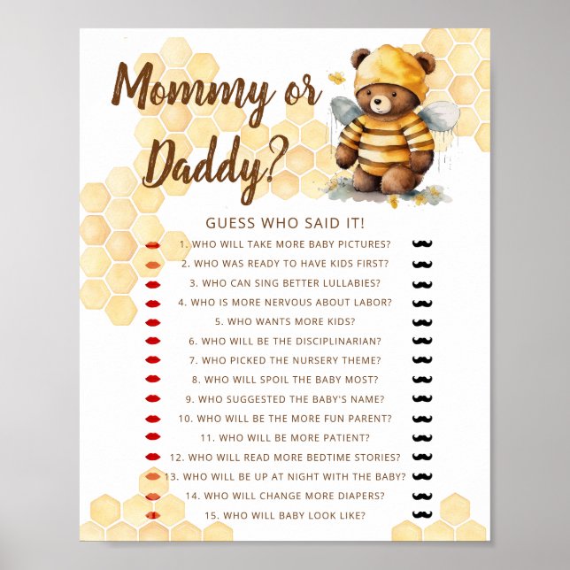 Brown honey teddy bear Games Mommy or  Daddy? Poster (Front)