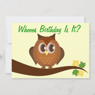 Brown Hoot Owl Birthday Party Invitation