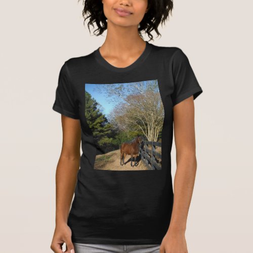 Brown Horse against a Fence T_Shirt