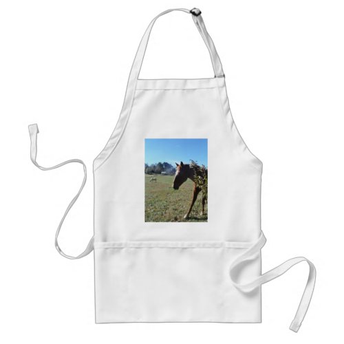 Brown Horse against blue sky Adult Apron