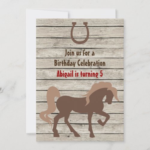 Brown Horse and Barn Wood Girls or Boys Birthday Invitation