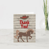 Brown Horse and Cowboy Hat on Barn Wood Western Thank You Card