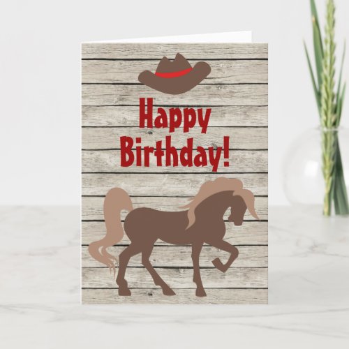 Brown Horse and Cowboy Hat Western Birthday Card