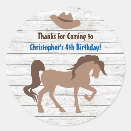 Brown Horse and Cowboy Hat Western Birthday Classic Round Sticker