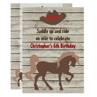 Brown Horse and Cowboy Hat Western Birthday Invite