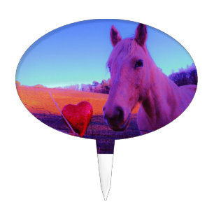 Brown Horse and Red Heart Cake Topper