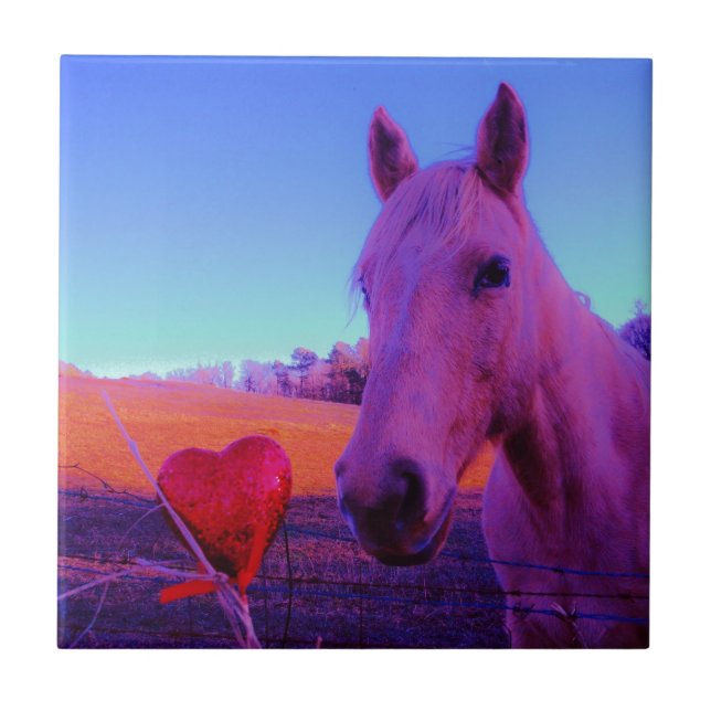 Brown Horse and Red Heart Ceramic Tile (Front)