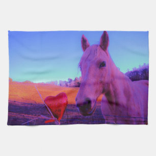 Brown Horse and Red Heart Kitchen Towel