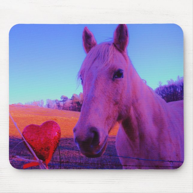 Brown Horse and Red Heart Mouse Pad (Front)
