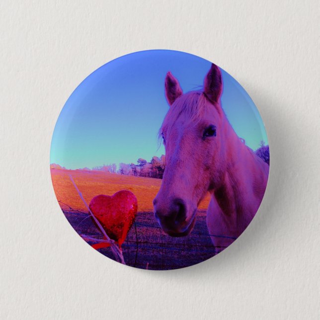 Brown Horse and Red Heart Pinback Button (Front)