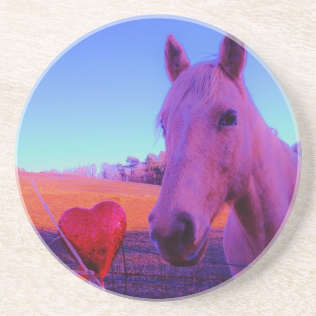 Brown Horse and Red Heart Sandstone Coaster (Front)