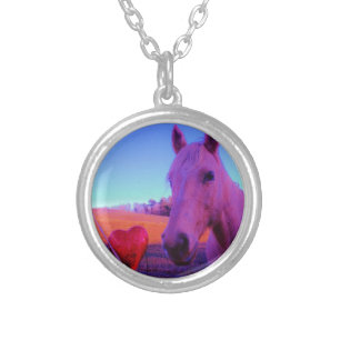 Brown Horse and Red Heart Silver Plated Necklace