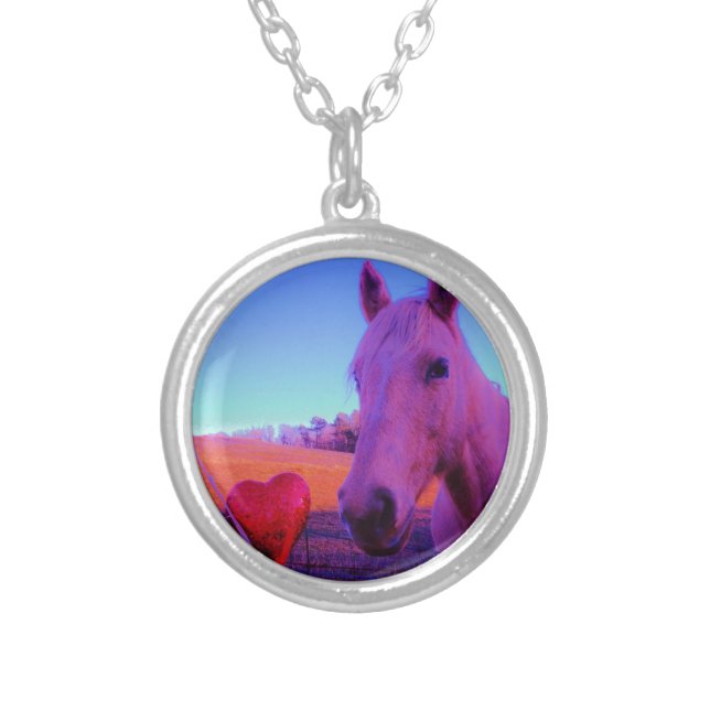 Brown Horse and Red Heart Silver Plated Necklace (Front)
