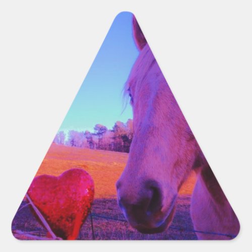 Brown Horse and Red Heart Triangle Sticker