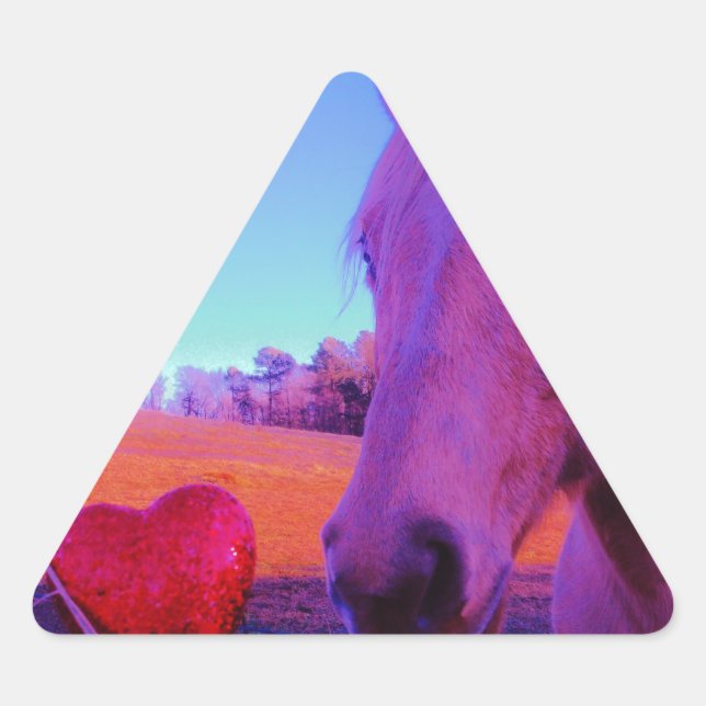 Brown Horse and Red Heart Triangle Sticker (Front)