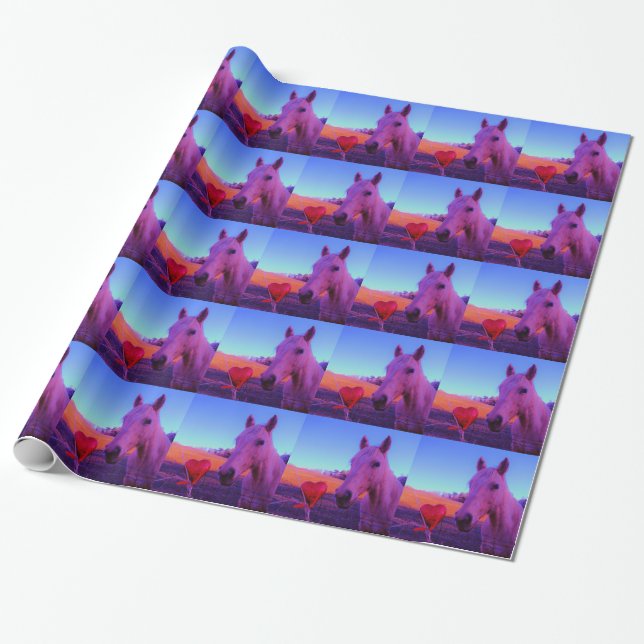 Brown Horse and Red Heart Wrapping Paper (Unrolled)