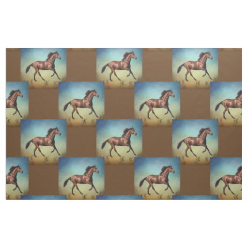 Brown Horse Block Print Fabric