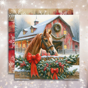 Brown Horse, Bows and Barns Rustic Christmas Holiday Card