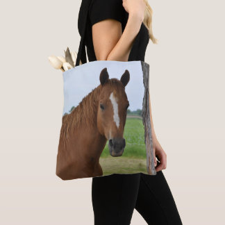 Brown Horse by Tree Tote Bag