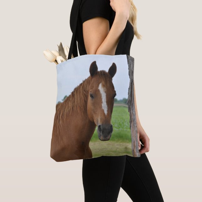 Brown Horse by Tree Tote Bag (Close Up)
