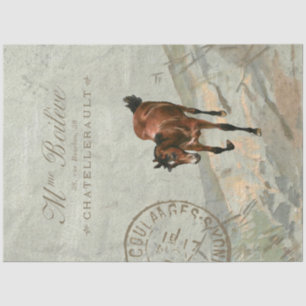 Brown Horse Carte Postale French Green Decoupage Tissue Paper
