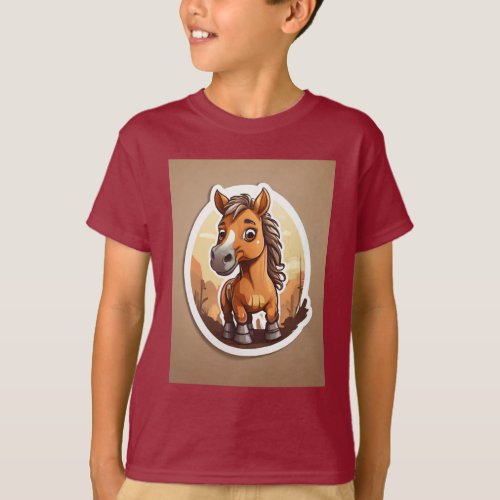 Brown Horse Cartoon Illustrated Sticker  T_Shirt