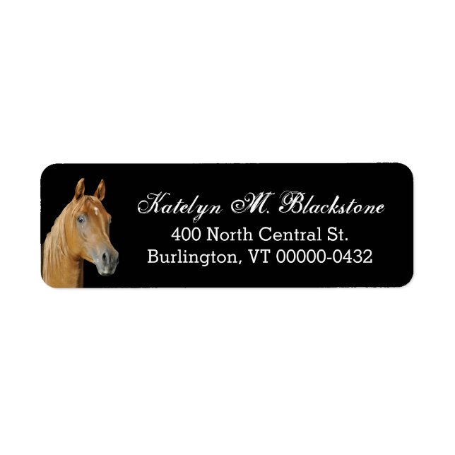 Brown Horse Custom Black Return Address Labels (Front)