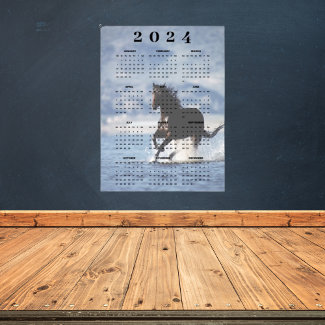 Brown Horse galloping through Water 2024 Calendar