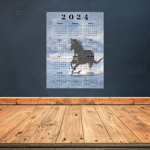 Brown Horse galloping through Water 2024 Calendar Poster