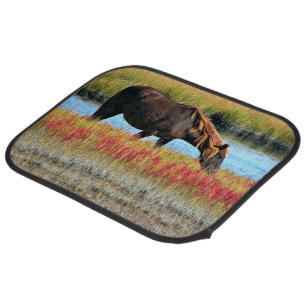 Brown Horse Grazing by Water Rear Mat Art
