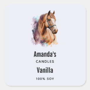 Brown Horse Head in Watercolor Candle Business Square Sticker