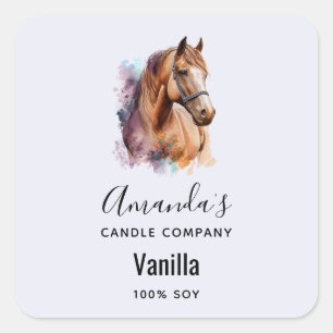 Brown Horse Head in Watercolor Candle Business Square Sticker